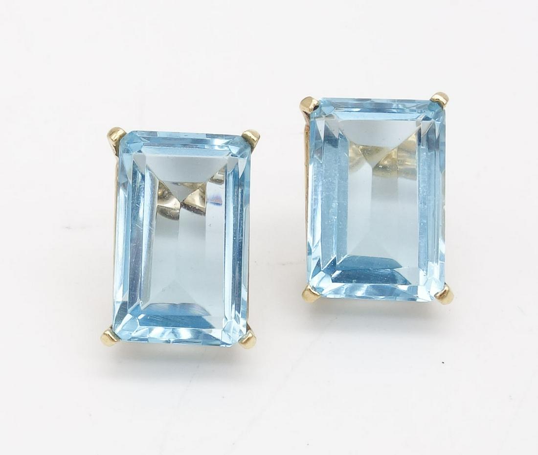 Vintage 14K Gold Emerald Cut Large Blue Topaz Earrings (1 of 3)