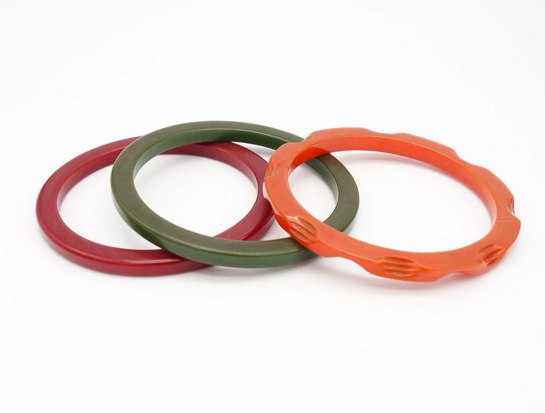 Vintage Group 3 Orange Green Red Bakelite Bangle Bracelets (1 of 2)