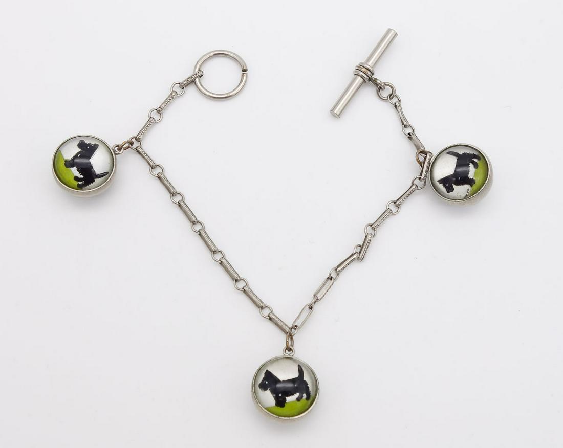 Vintage Reverse Painted Scotty Dog Triple Charm Bracelet (1 of 3)