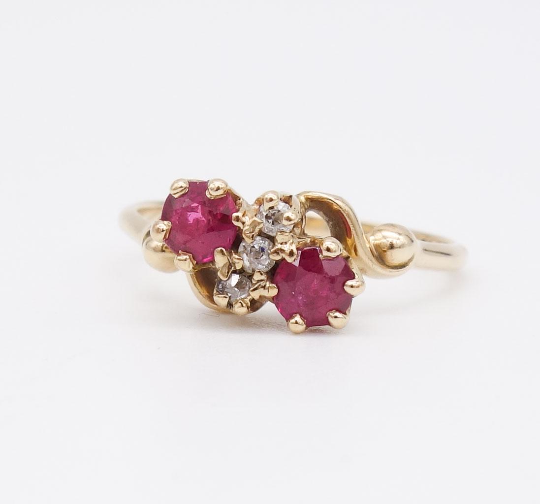 Vintage 14K Gold Double Ruby Diamond Ring Size 8.25 (1 of 4)