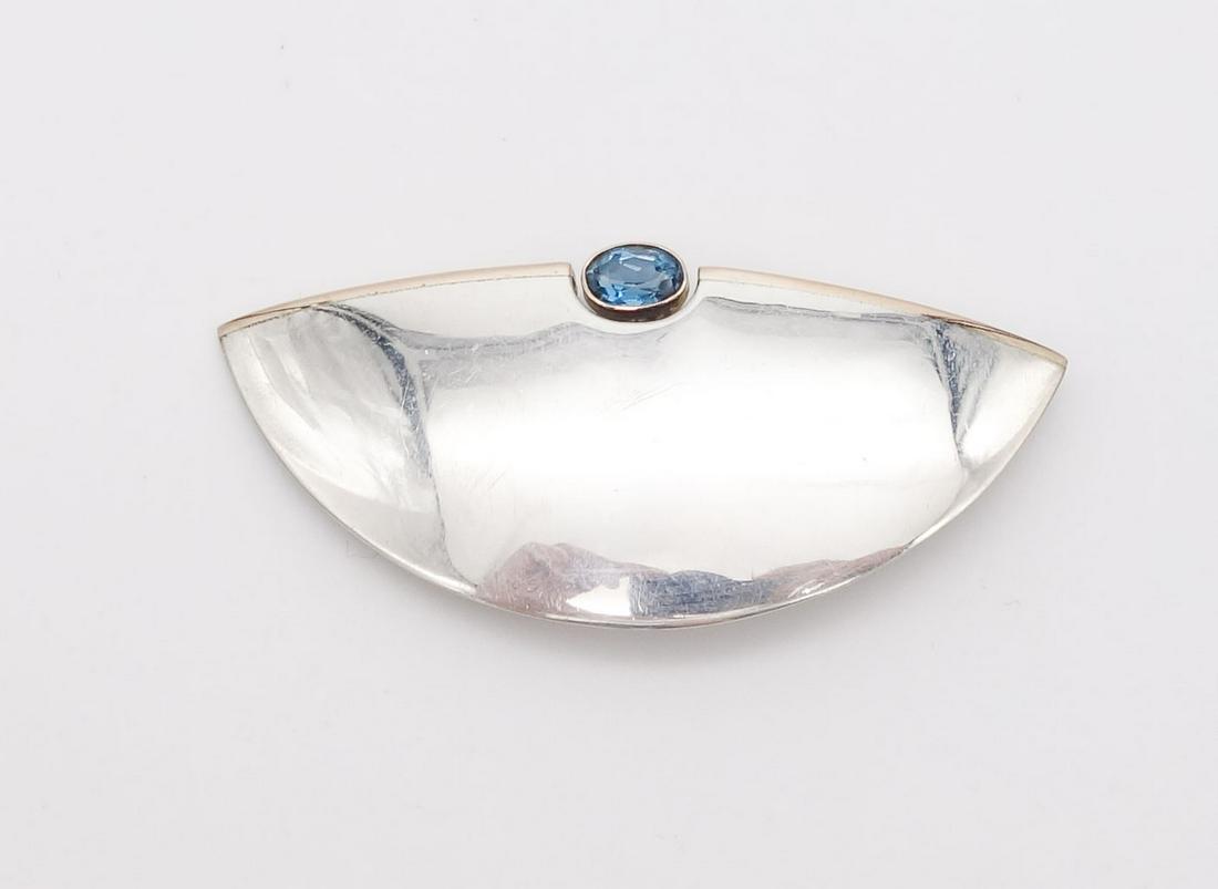 Signed Designer Sterling Silver 14K Gold Blue Topaz Brooch Pin (1 of 4)