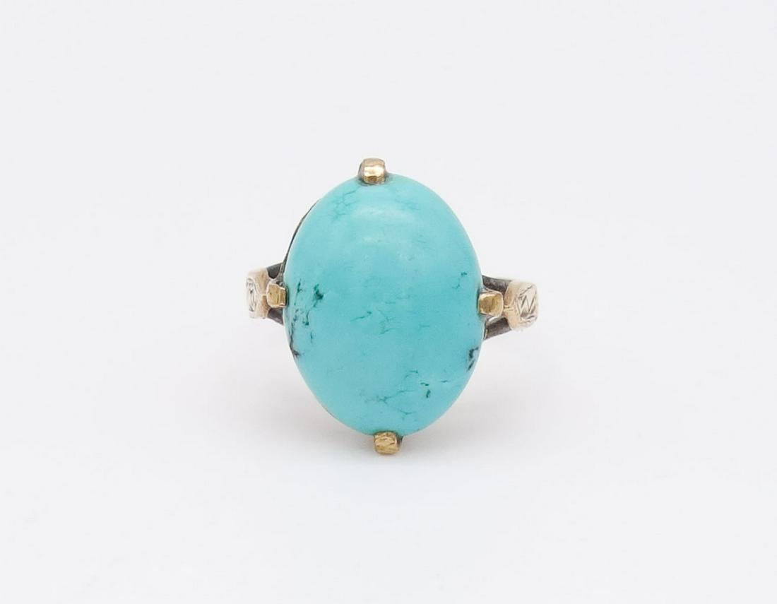 Vintage Solid Gold Turquoise Cabochon Ring Size 6 (1 of 4)