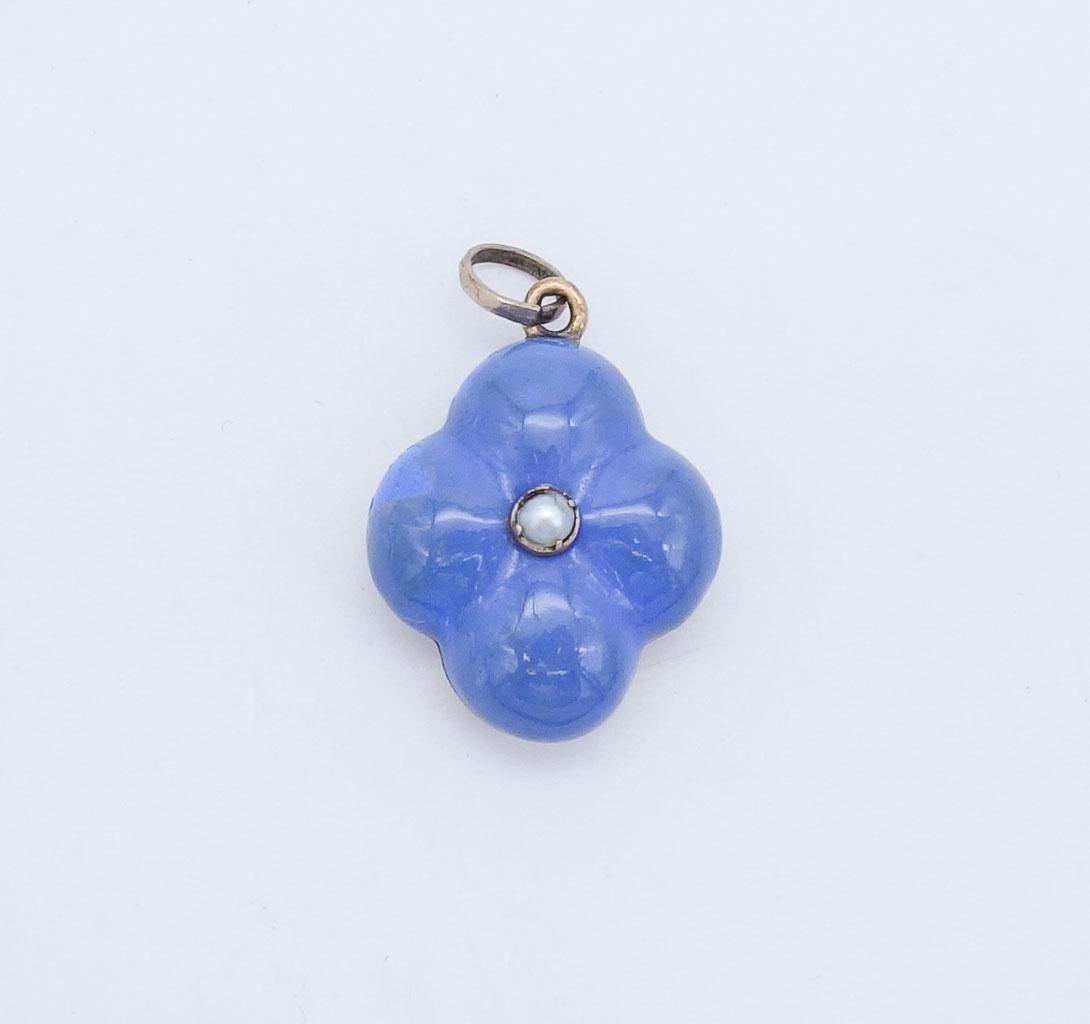 Antique Victorian 14K Gold Periwinkle Enamel Seed Pearl Mourning Memorial Pendant (1 of 2)