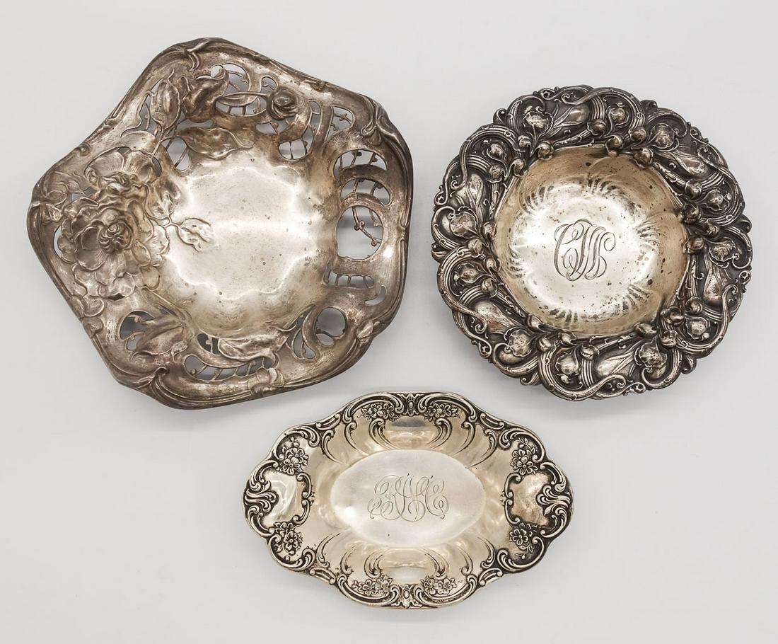 Antique Group 3 Art Nouveau Sterling Silver Ornate Bowls Incl Gorham (1 of 4)