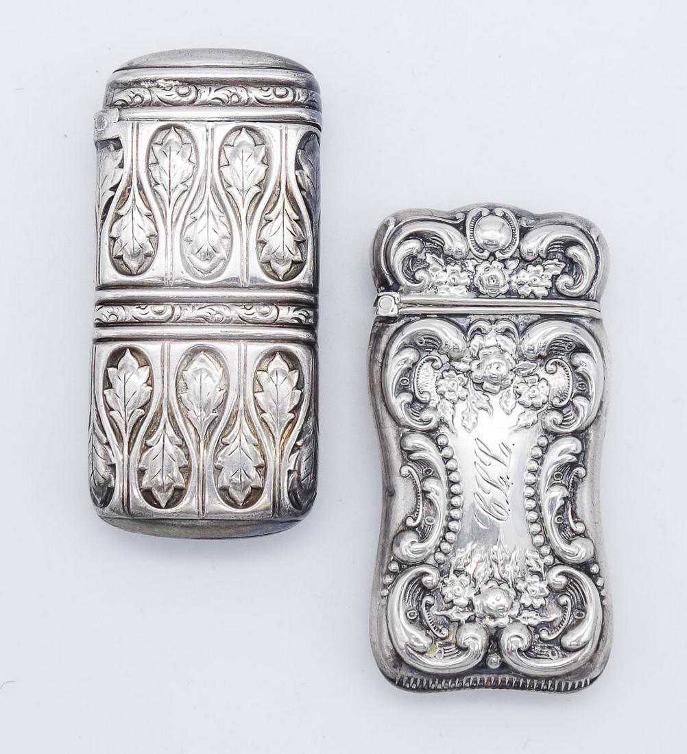 Antique Lot of 2 Sterling Silver Repousse Match Safes (1 of 4)
