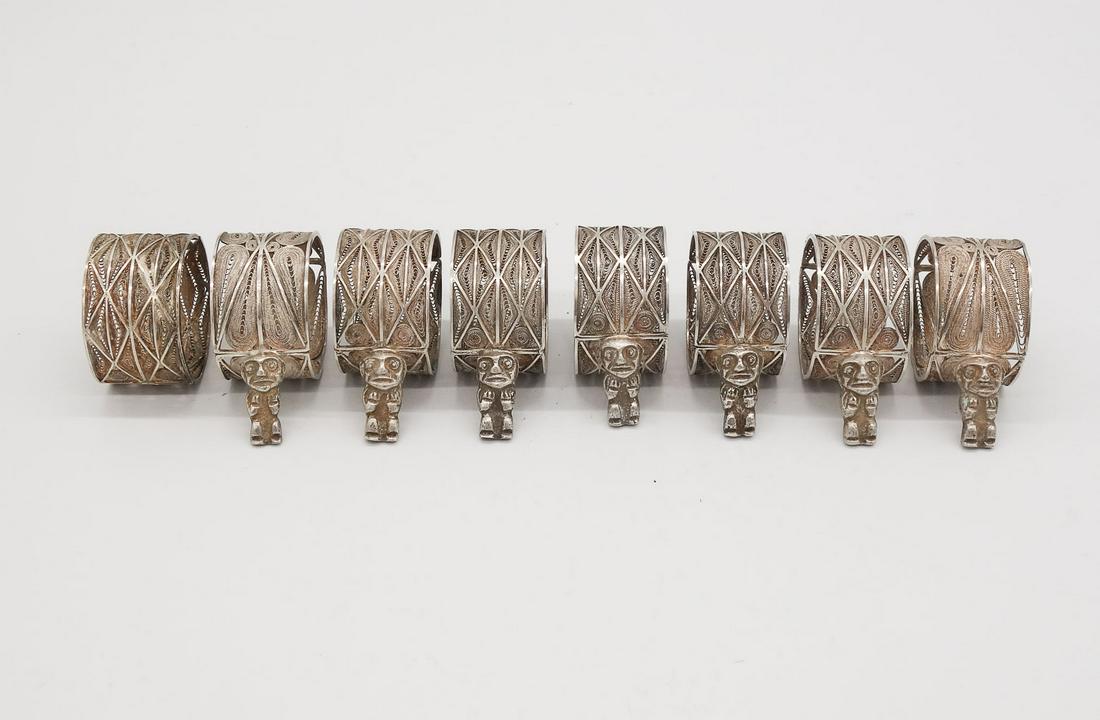 Vintage Set 8 Mexican Sterling Silver Filigree Napkin Rings (1 of 3)