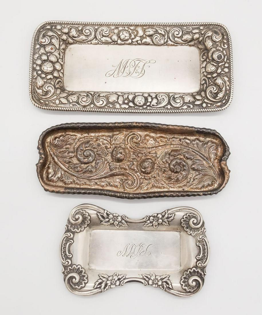 Antique Group 3 Sterling Silver Repousse Pin Trays incl Gorham Durgin (1 of 4)