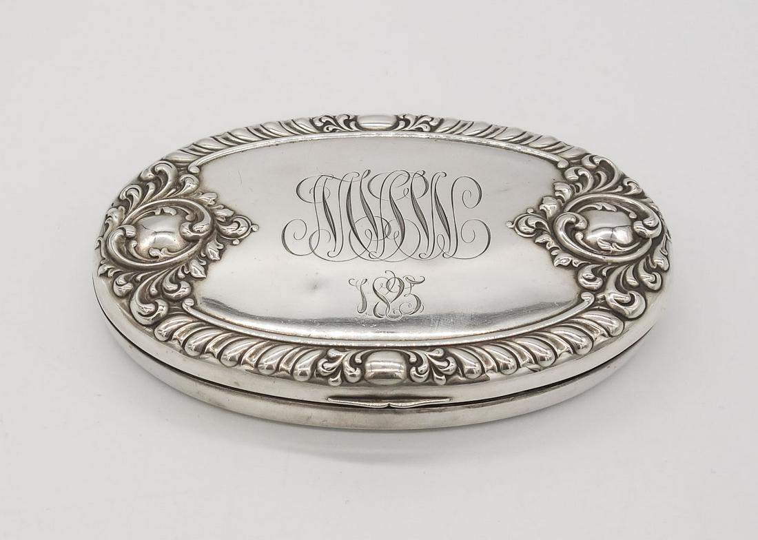 Antique 1895 Dominick Haff Sterling Silver Ornate Velvet Lined Oval Box (1 of 8)