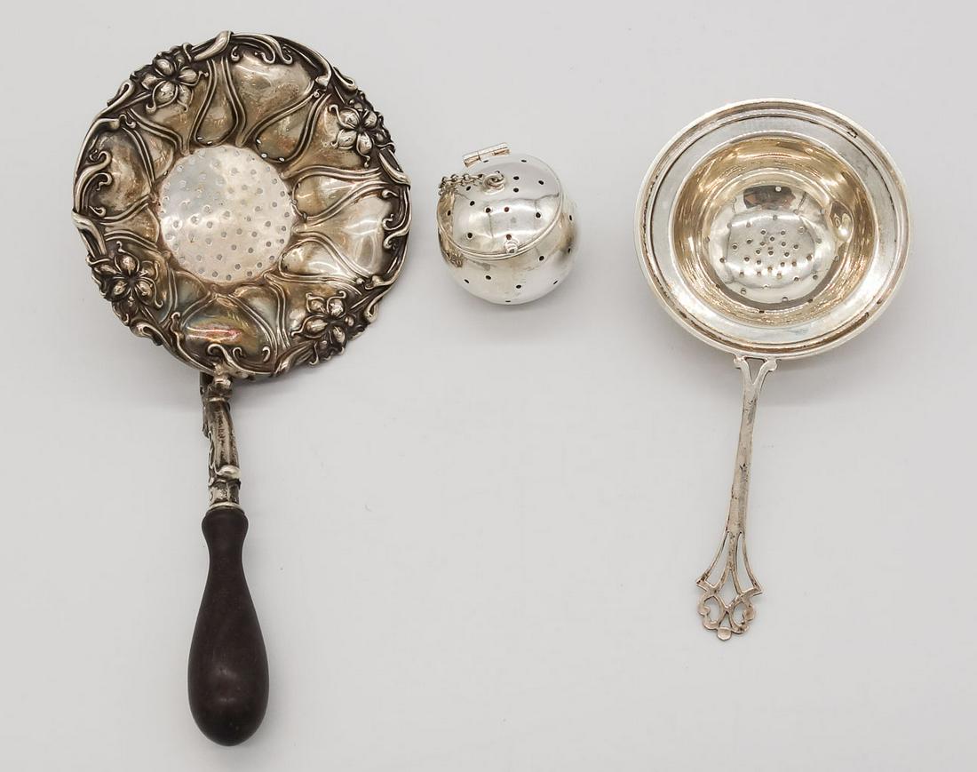 Antique Lot 3 Sterling Silver Tea Accessory Set incl Tea Ball and Strainers, Currier Roby (1 of 5)