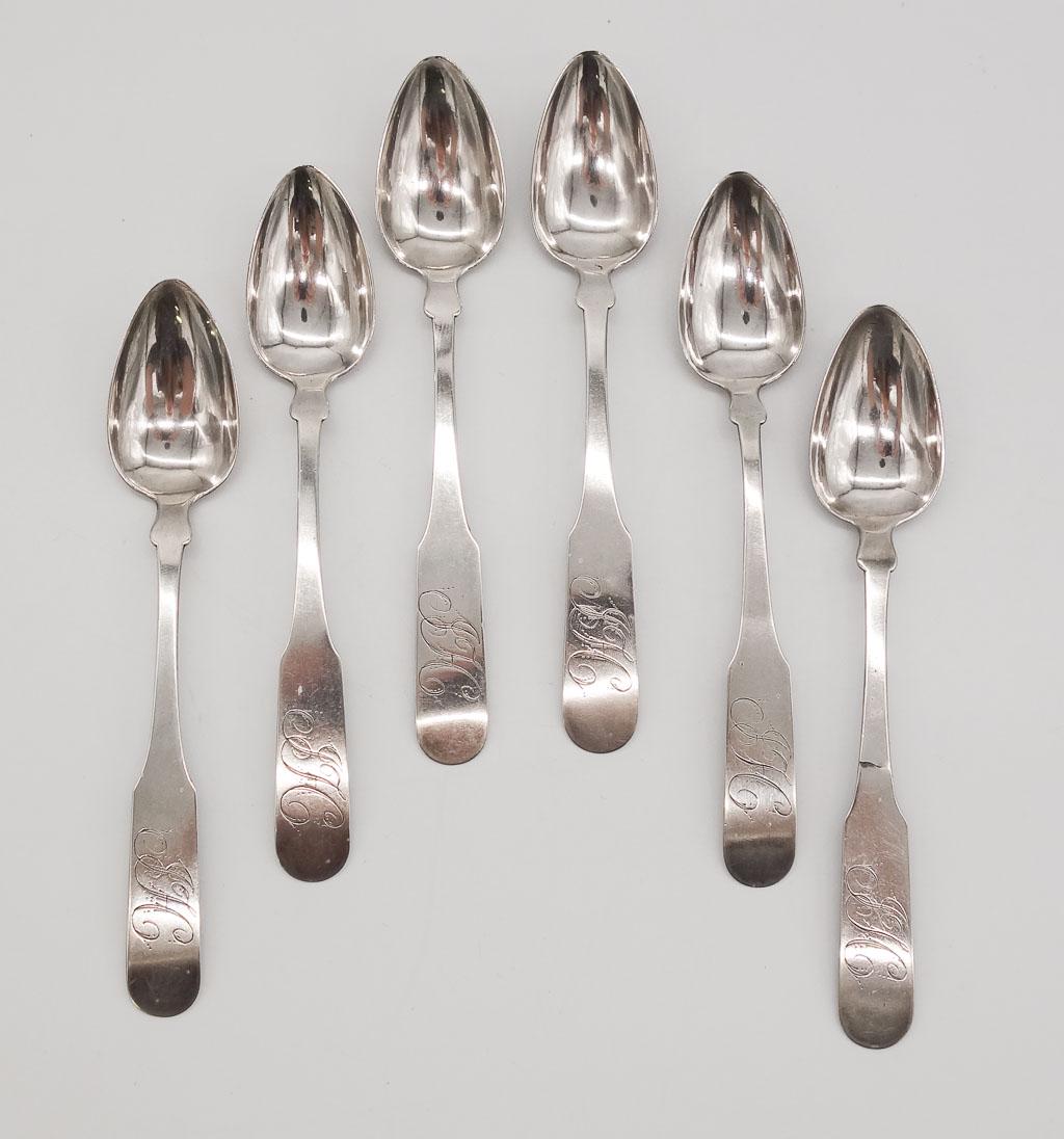 Antique 6 18C Abraham Cuyler Albany American Coin Silver Teaspoons (1 of 6)
