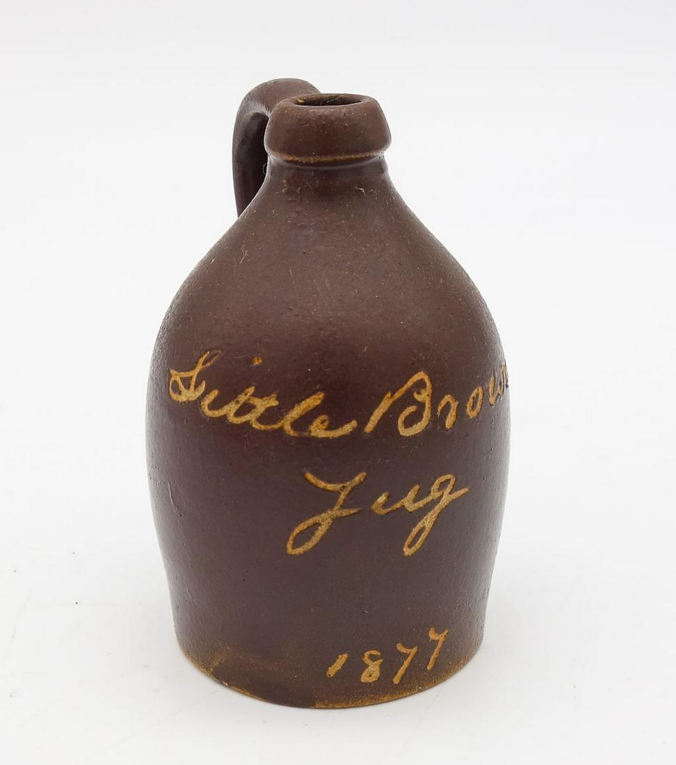 Antique Miniature 1877 Folk Art Pottery Little Brown Jug (1 of 7)