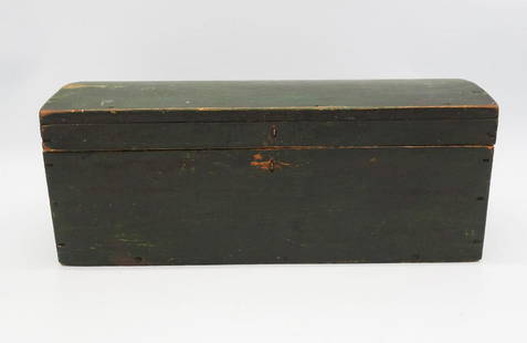 Antique 19c Original Green Painted Surface Dome Top Box: This is an antique primitive dome top box with the original green painted surface. 17 x 6 7/8 x 6 3/4". 