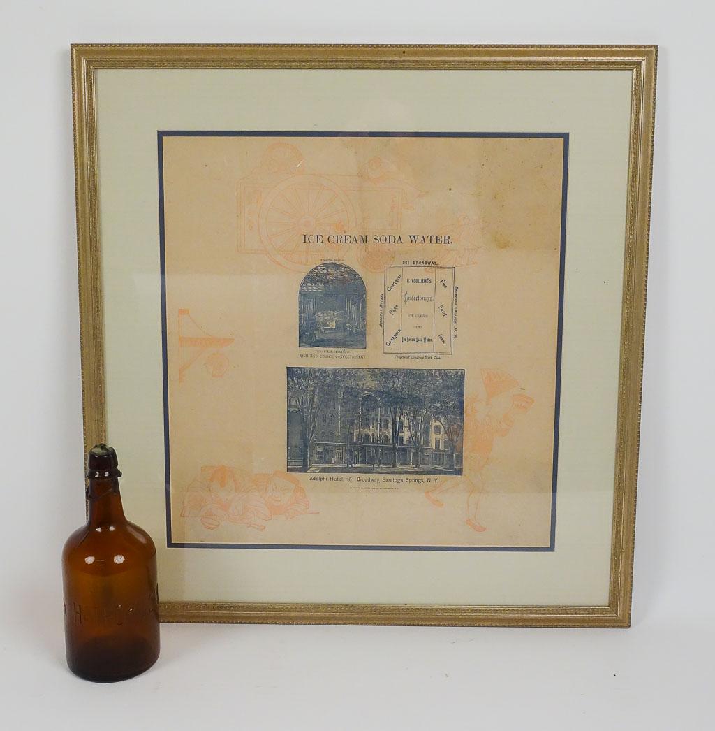 Antique 19c Saratoga Springs Adelphi Hotel Ice Cream Soda Water Napkin w Hathorn Spring Bottle (1 of 13)