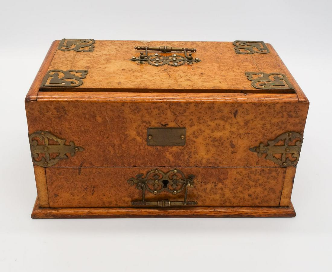 Unusual Antique 19c Burlwood Ornate Brass Hardware Writing Box (1 of 13)