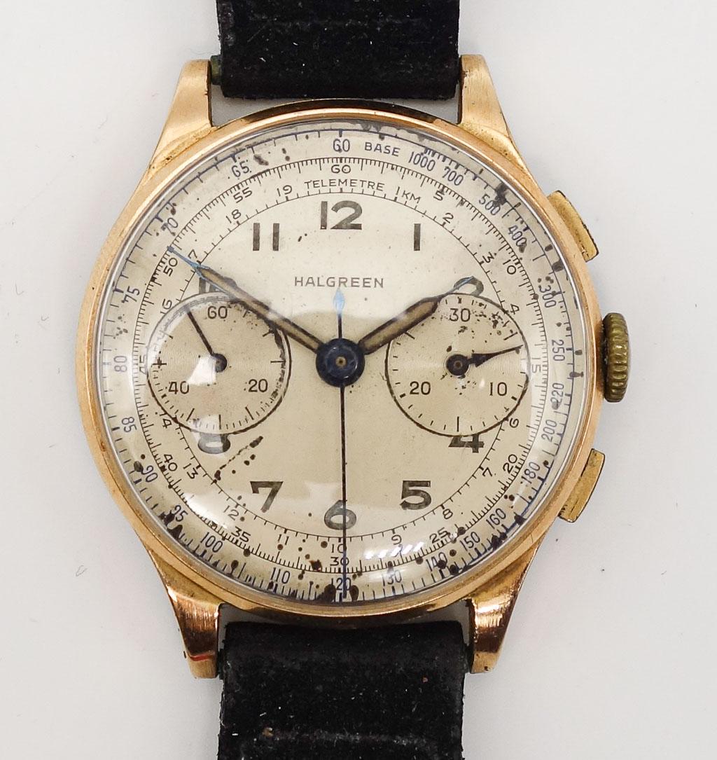 Vintage 18K Gold Halgreen 17 Jewel Chronograph Wristwatch (1 of 10)