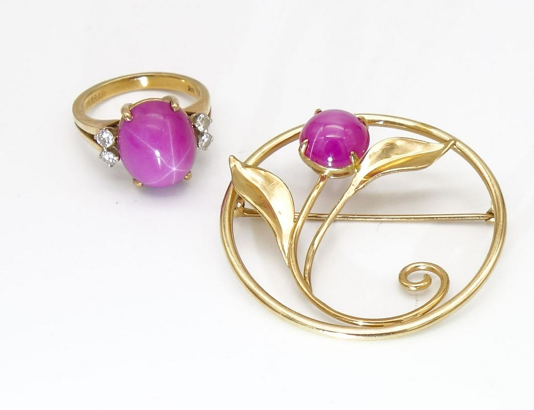 Vintage Retro MCM 14K Gold Diamond Star Ruby Brooch and Ring (1 of 10)