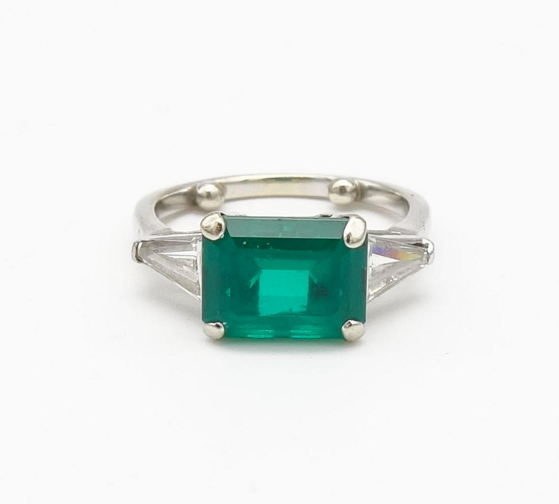Vintage Art Deco 18K White Gold Emerald 1tcw Diamond Ladies Ring Size 3.75 (1 of 6)