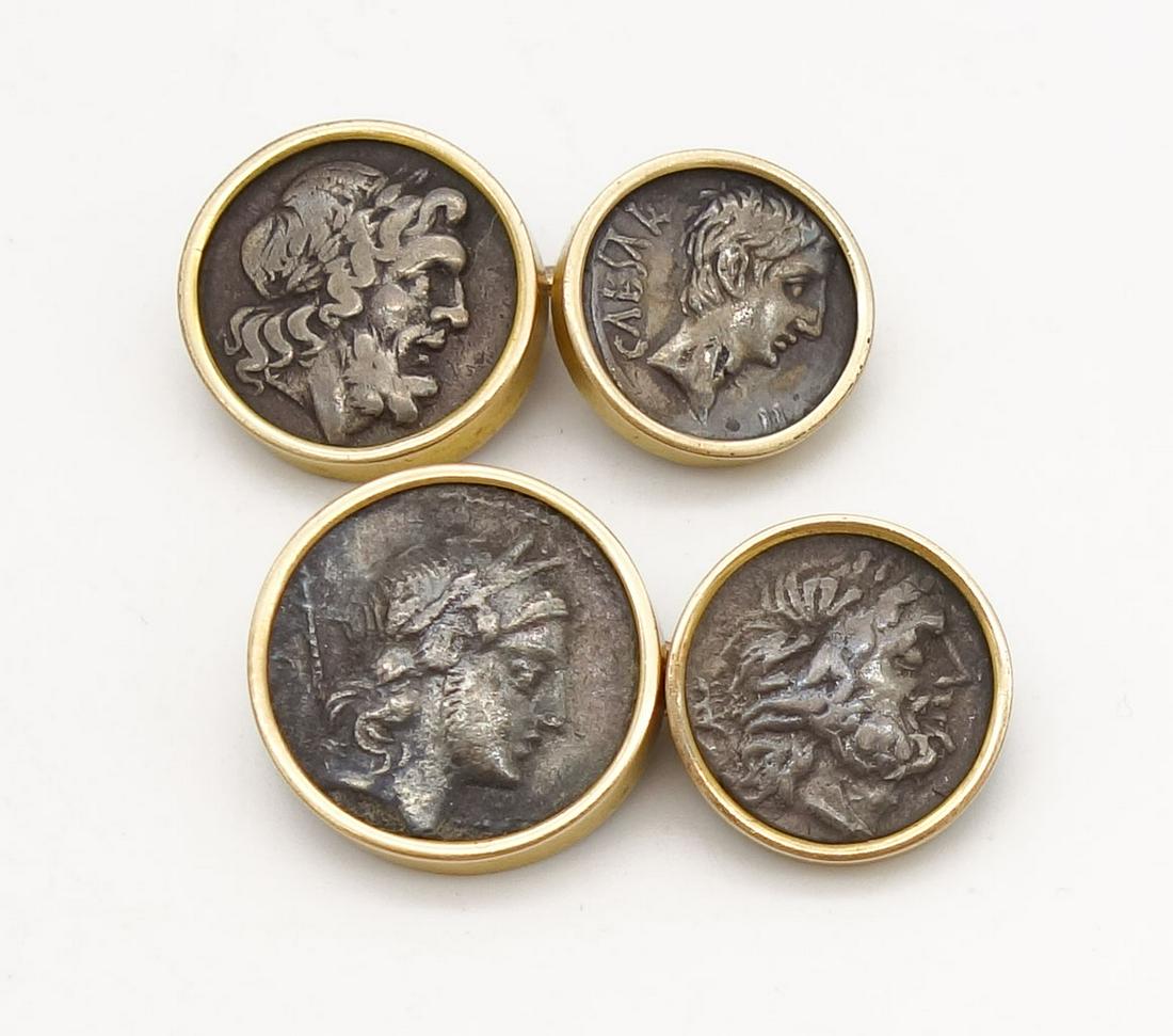 Antique Pair Silver Greek Coin 14K Gold Framed Cufflinks (1 of 4)