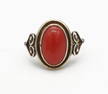 Antique 14K Gold Arts Crafts Red Coral Cabochon Ring Size 5.5