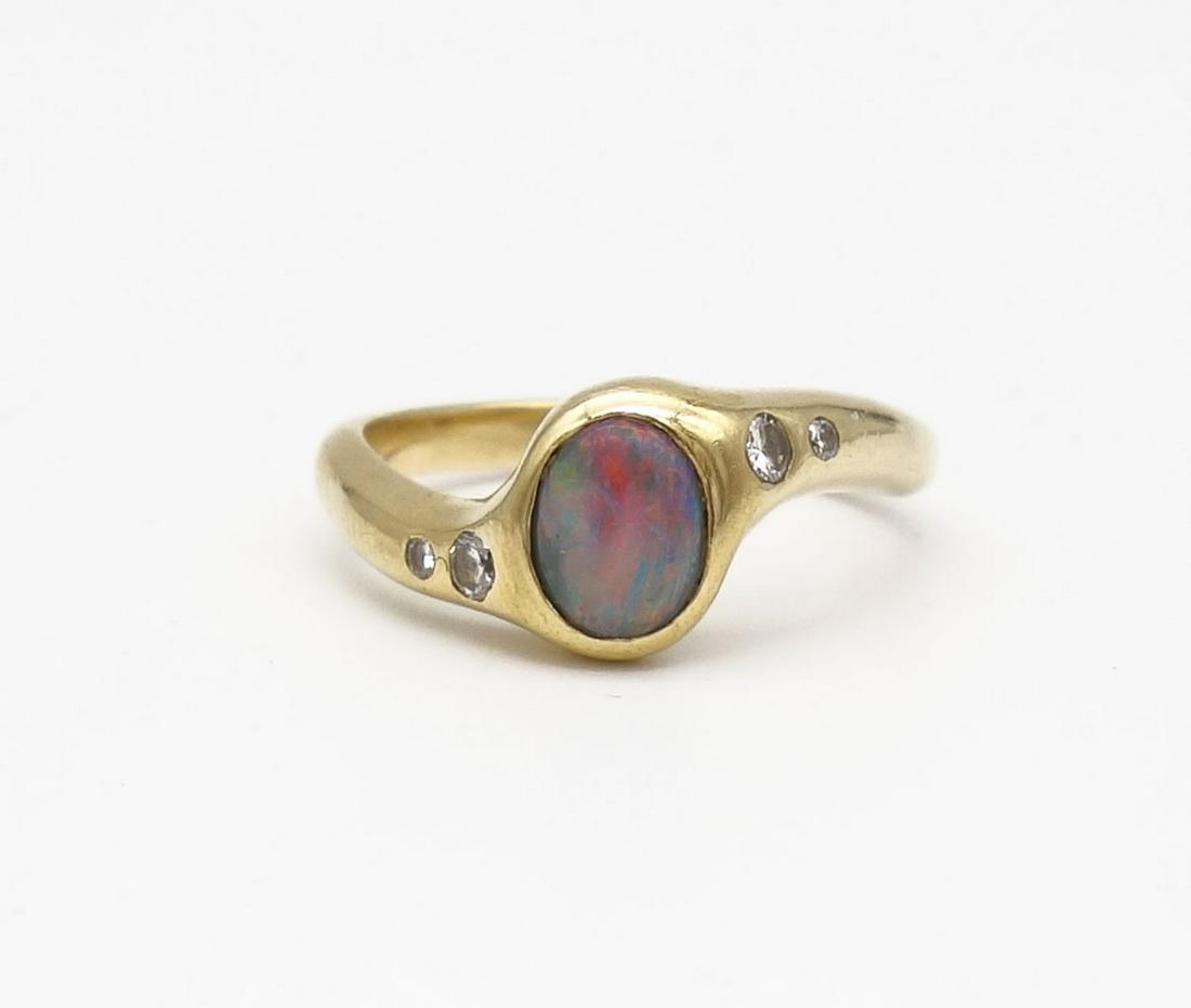 Vintage 14K Gold Australian Opal Full Cut Diamond Ring Size 8.5 (1 of 6)