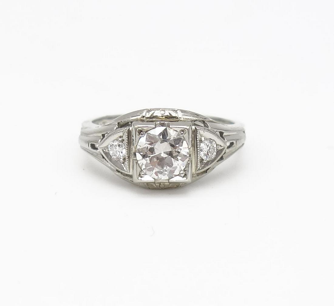 Antique 18K White Gold Filigree Diamond Ring Size 5.25 (1 of 6)