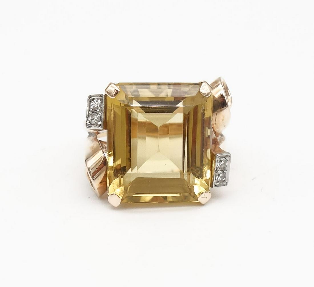 Vintage Retro 14K Rose Gold Citrine Diamond Ring Size 6.5 (1 of 7)