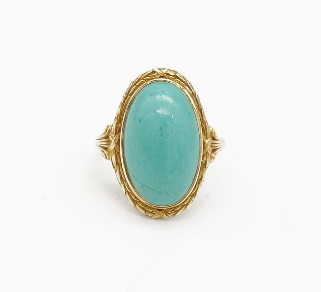 Vintage Middle Eastern 14K Gold Turquoise Cabochon Ring Size 7.75 (1 of 7)