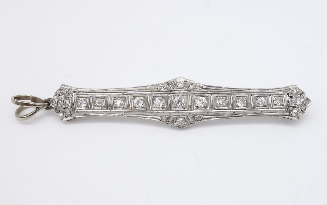 Antique Platinum Art Deco Filigree Diamond Brooch Pin Pendant (1 of 6)