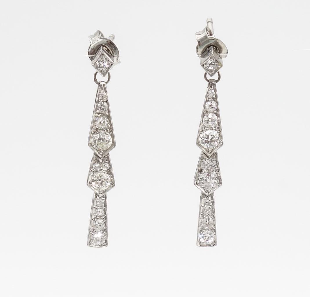 Antique Platinum Diamond Dangle Earrings (1 of 6)