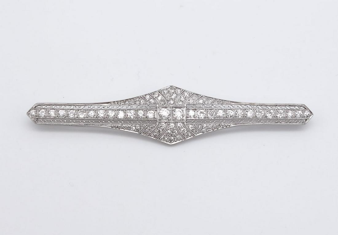 Antique Lg Platinum Filigree Gilded Age Diamond Bar Brooch (1 of 6)