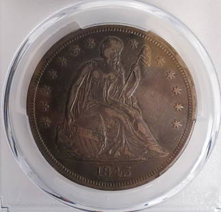 US 1843 Silver Seated Liberty Trade Dollar $1 Coin PCGS VF30: This is a United States certified PCGS $1 silver Seated Liberty trade dollar coin minted in 1843. Graded as VF30. Numbered 6929.30/46114256 3 1/4 x 2 1/2"