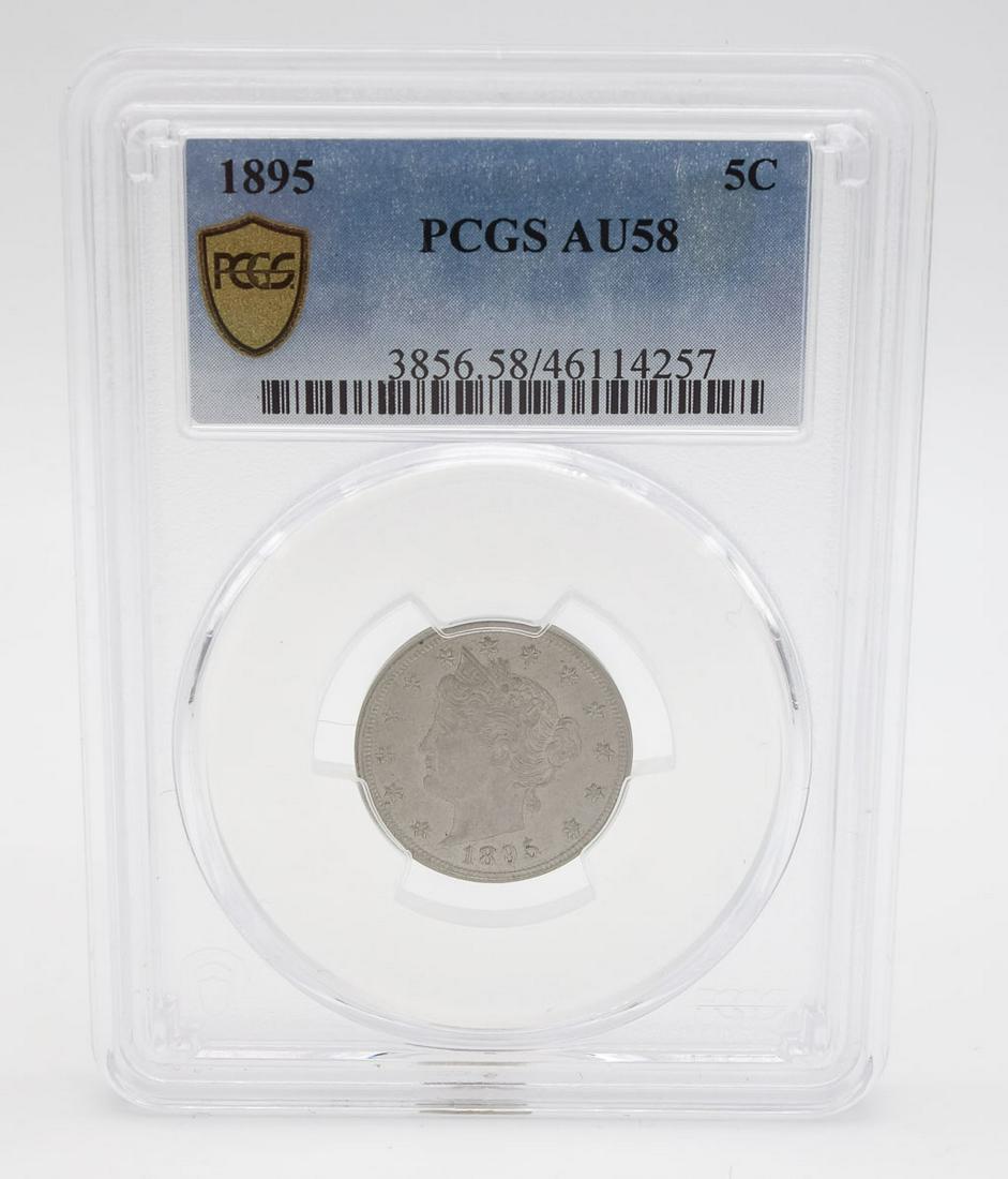 US 1895 5 Cent Liberty Head "V" Nickel Coin PCGS AU58 (1 of 4)