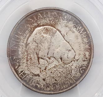 PCGS Certified 1936 Albany NY Chartered 1686 Commemorative Silver Half Dollar MS66 w Orig Pamphlet: This is a PCGS Certified silver half dollar coin minted to commemorate the 250th anniversary of the granting of the city charter of Albany, New York. On the obverse is a representation of a beaver