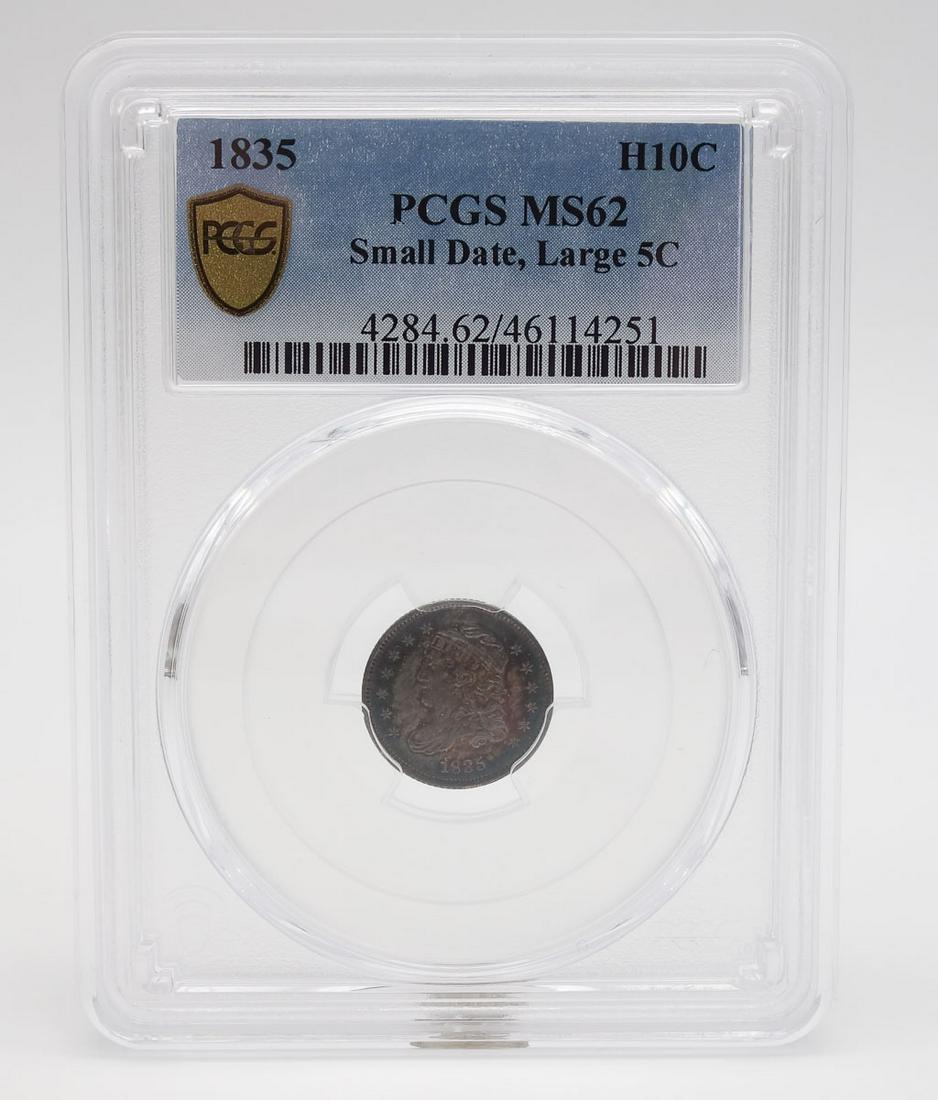 US 1835 Silver 5c Half Dime Coin Small Date, Large 5C PCGS MS62 (1 of 4)