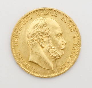 1872 Gold German States Prussia 10 Mark Coin: This is an 1872 0.9 fine gold German States Prussian 10 Mark coin 19.5mm diameter. 4 grams.