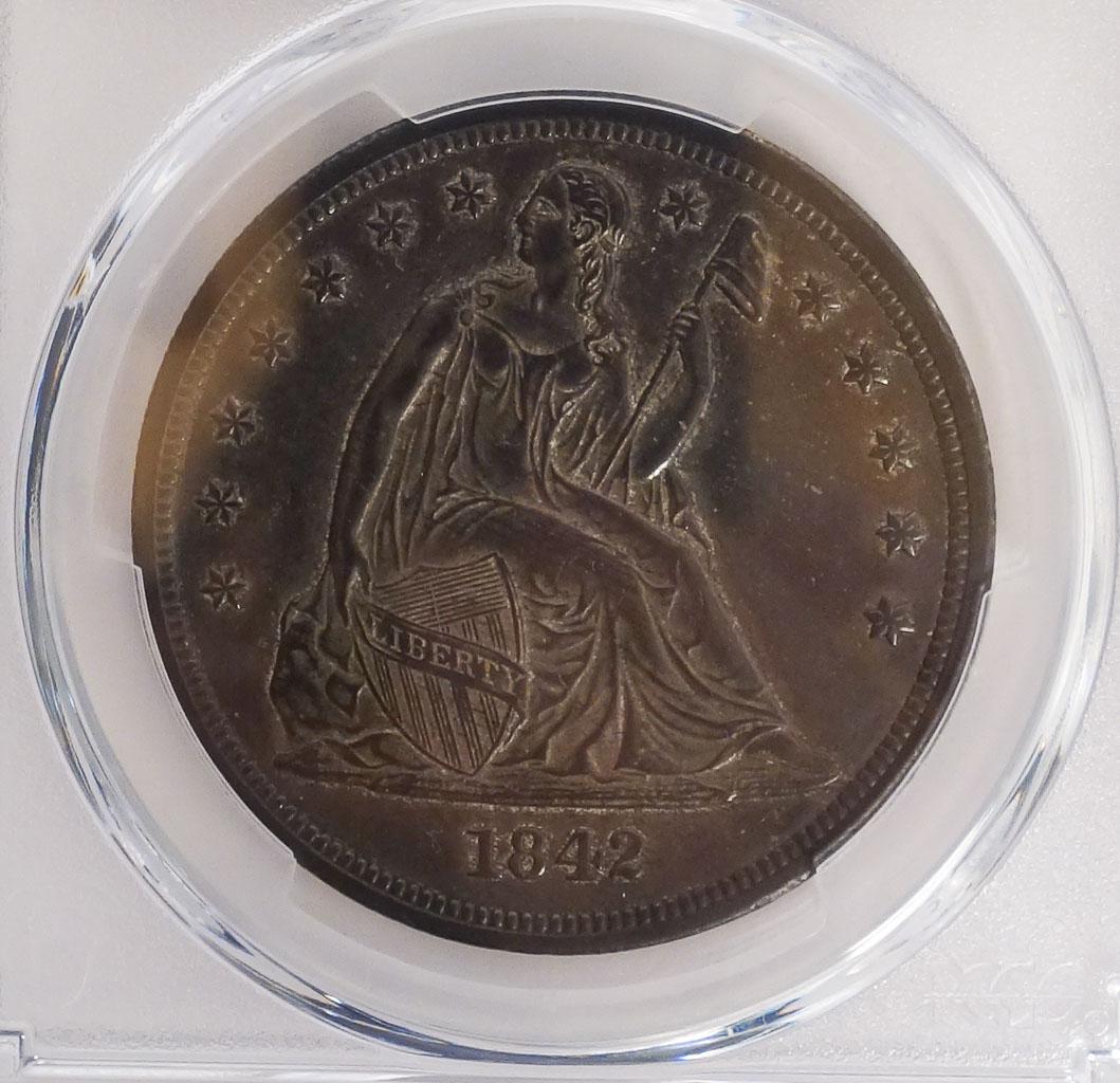 US 1842 Silver Seated Liberty Trade Dollar $1 Coin PCGS XF45 (1 of 5)