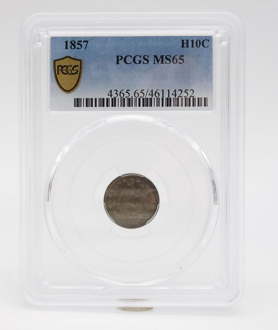 US 1857 Silver 5 Cent Silver Half Dime PCGS MS65 (1 of 4)