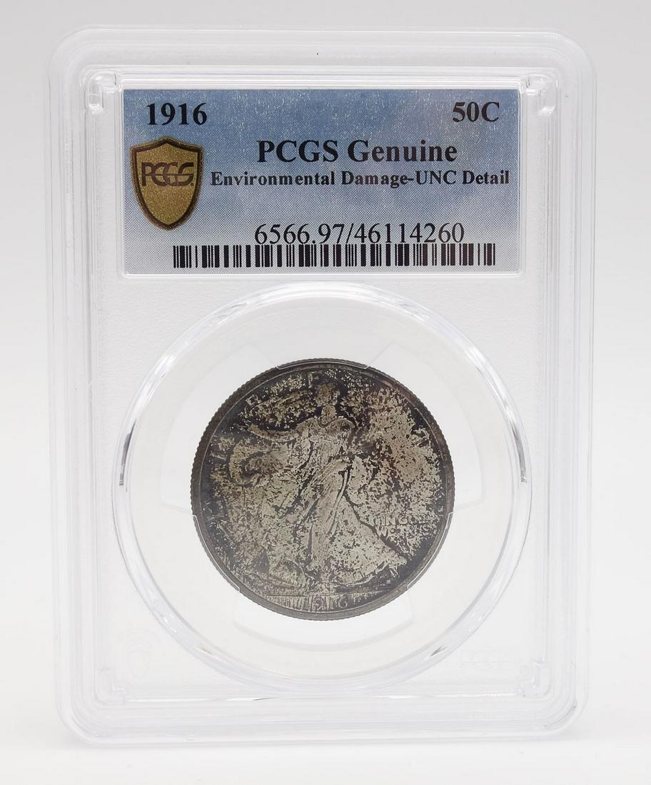 US 1916 Walking Liberty Silver 50 Cent Coin PCGS UNC Details (1 of 4)