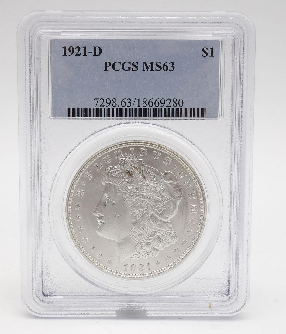 PCGS Certified 1921-D $1 Silver Morgan Dollar Coin MS63 (1 of 5)