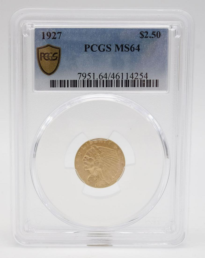 US 1927 Indian Head $2.50 Gold Coin PCGS MS64 (1 of 4)