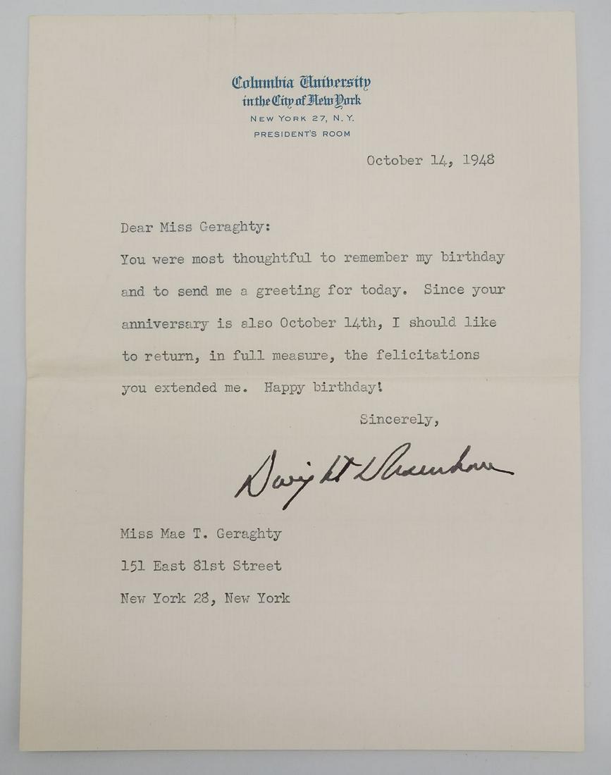 Dwight D Eisenhower TLS Autographed Signed Letter as President of Columbia University NYC (1 of 4)