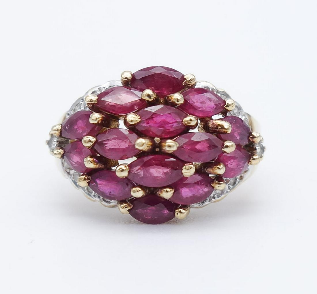 Vintage 14K Gold Ruby Cluster Diamond Ring Size 6.25 (1 of 5)