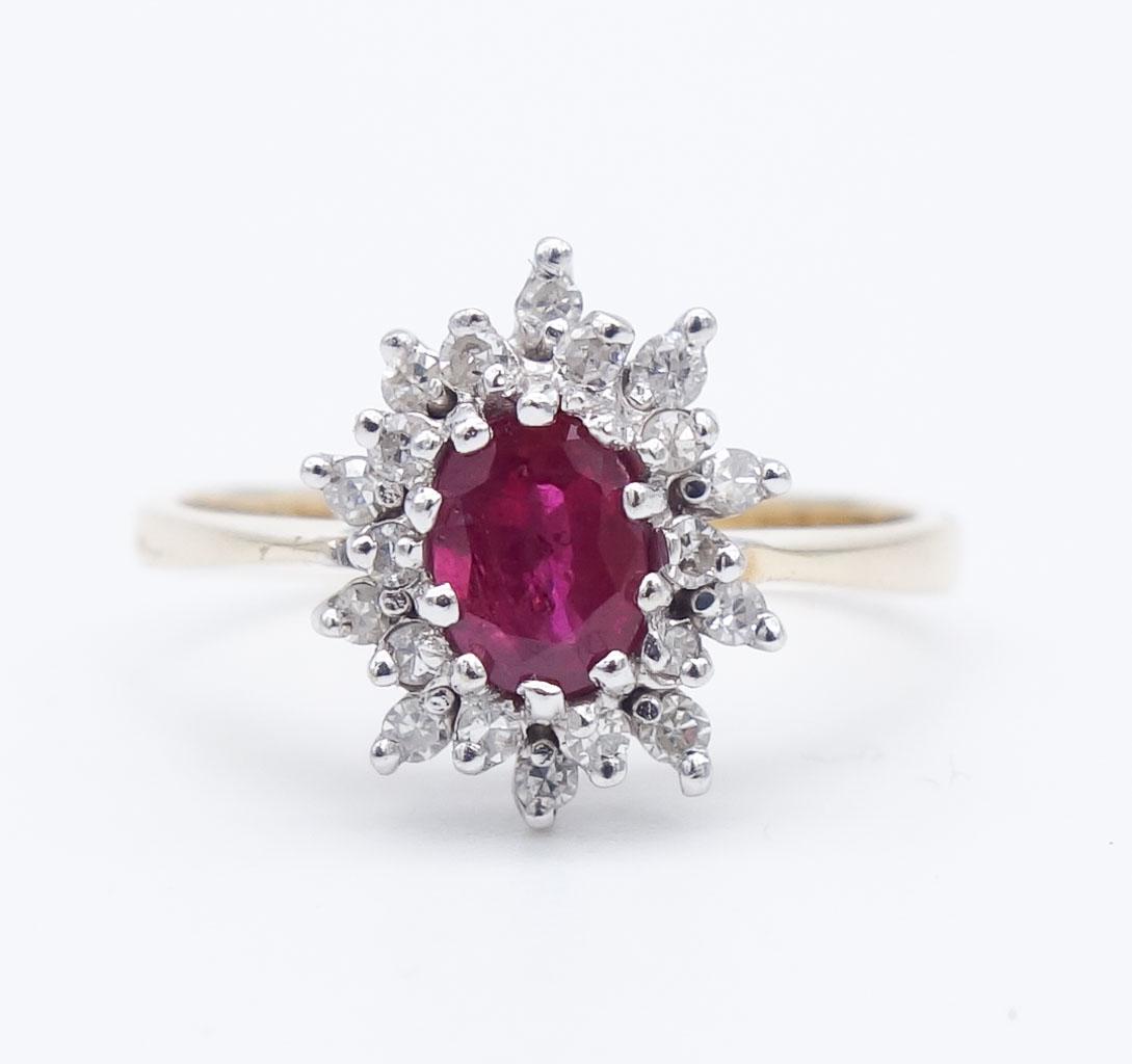 Vintage 14K Yellow and White Gold Natural Ruby Diamond Ring Size 6.75 (1 of 5)