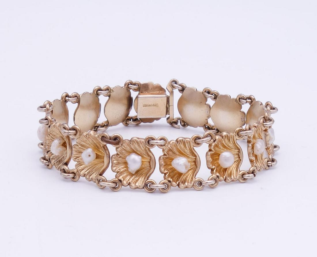 Vintage Sterling Silver Gold GW Freshwater Pearl in Shell Bracelet (1 of 3)