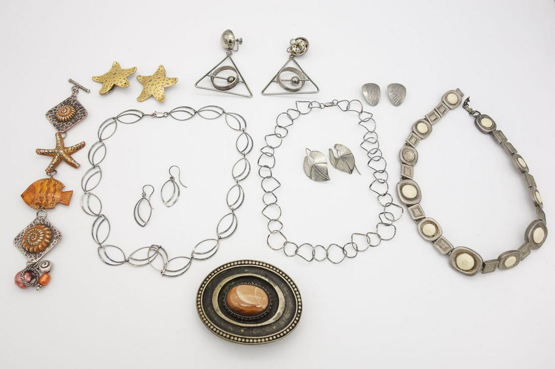 Vintage Lot Vintage Jewelry incl Sterling Silver Necklaces, Dangle Earrings, Enamel, Modernist (1 of 6)