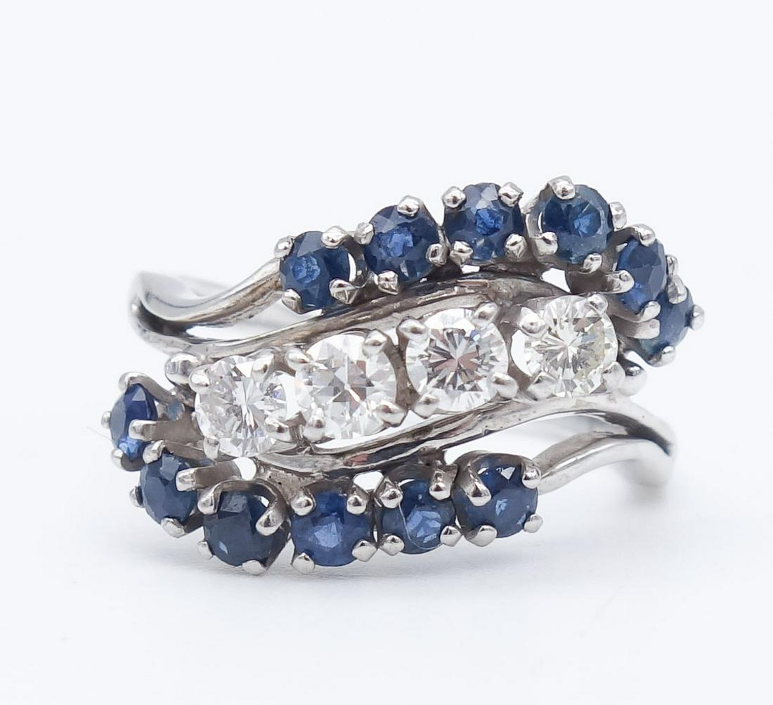 Vintage 14K White Gold Diamond Sapphire Ladies Ring Size 6 (1 of 4)