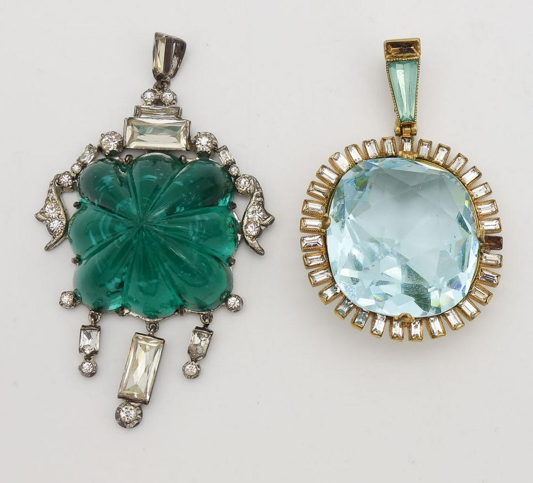 Vintage Lot 2 Large Jeweled Pendants incl Sterling Silver Sugarloaf Emerald and Aquamarine (1 of 3)
