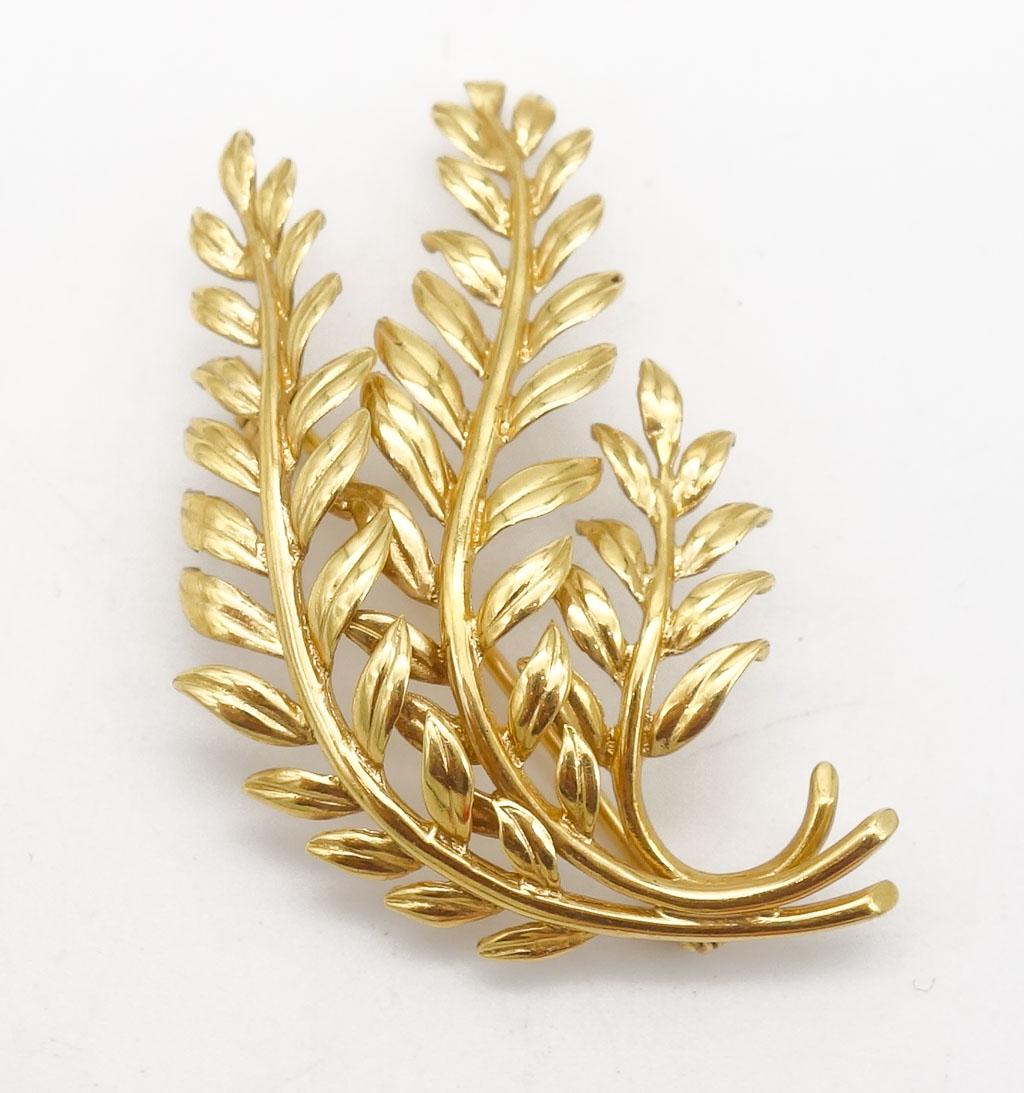 Vintage Italian 18K Gold Tiffany Leafy Frond Brooch Pin (1 of 3)