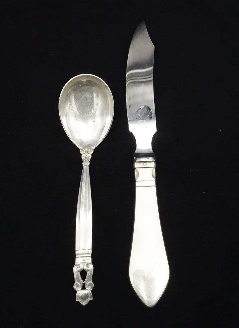 Vintage Georg Jensen Sterling Silver "Continental" Cheese Knife and "Acorn" Jelly Spoon (1 of 8)