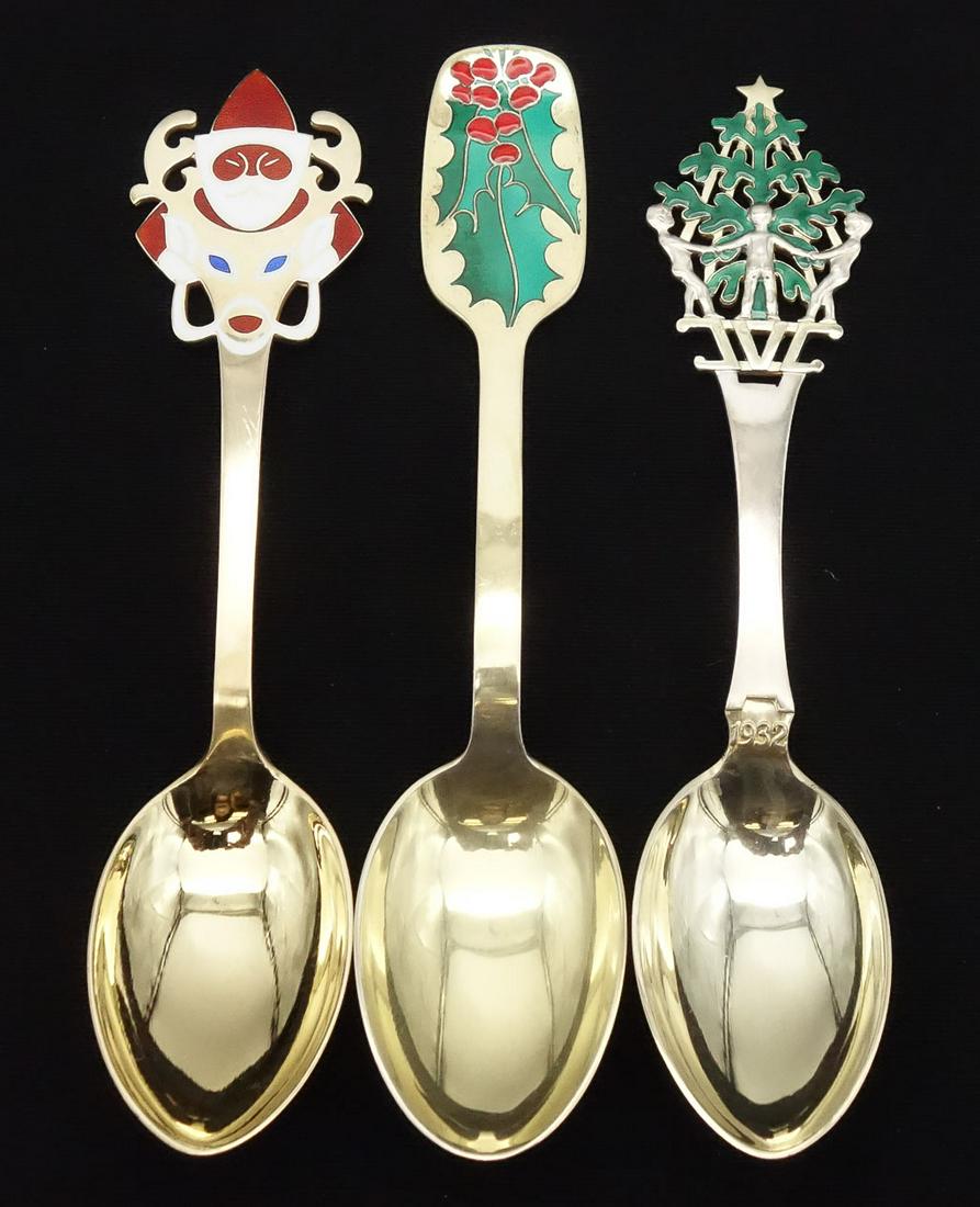 Vintage 3 Michelsen Denmark Sterling Silver Gold GW Enamel Christmas Spoons 1932, 1946, 1952 (1 of 6)